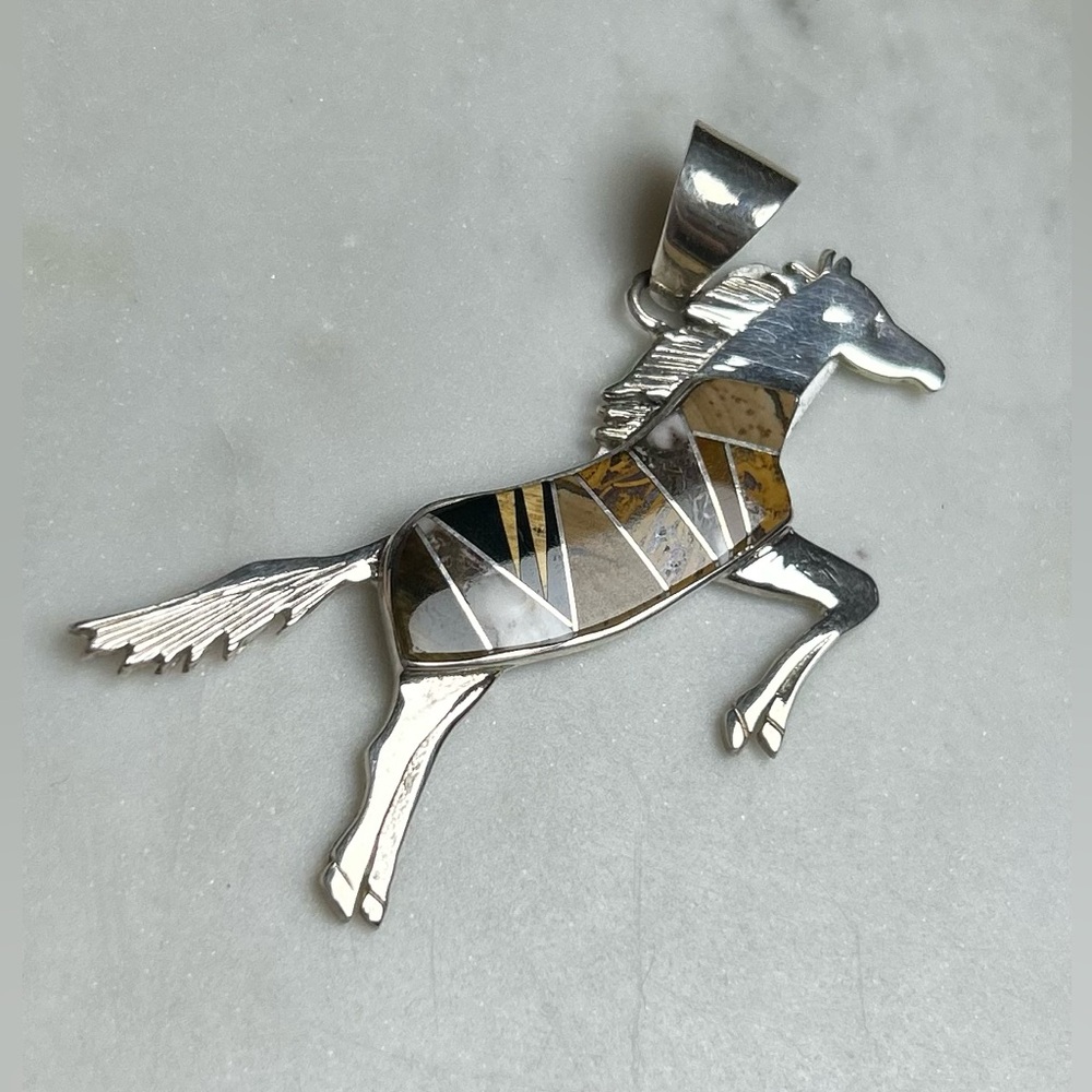 NWT Navajo Handmade Valerie Yazzie Artisan Inlay Horse Pendant